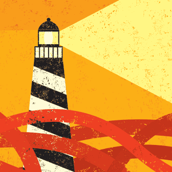 Stylised lighthouse illustration with guiding light